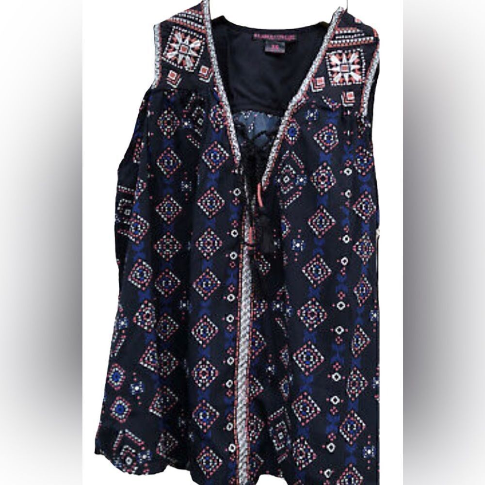 Rock ‘n’ roll cowgirl Embroidered Babydoll Western Peasant Top Navy Aztec print